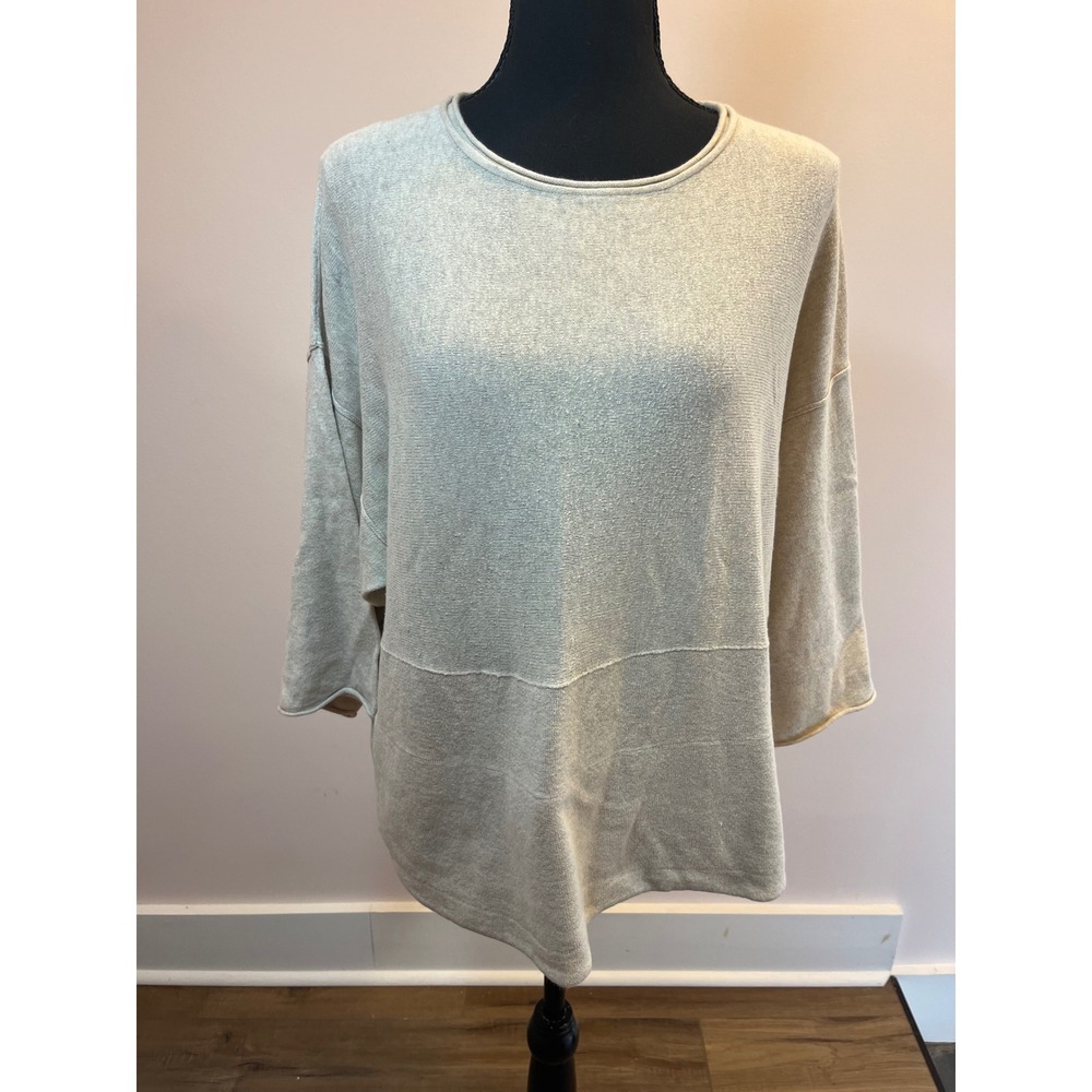 Pure Jill J. Jill Cotton Cashmere Blend Sweater Oatmeal Beige XS Boxy Kimono